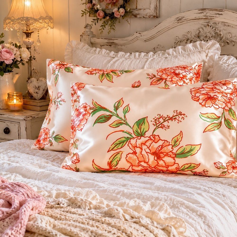 NEW Set of 2 *Shabby Chic* Satiny Pillowcases